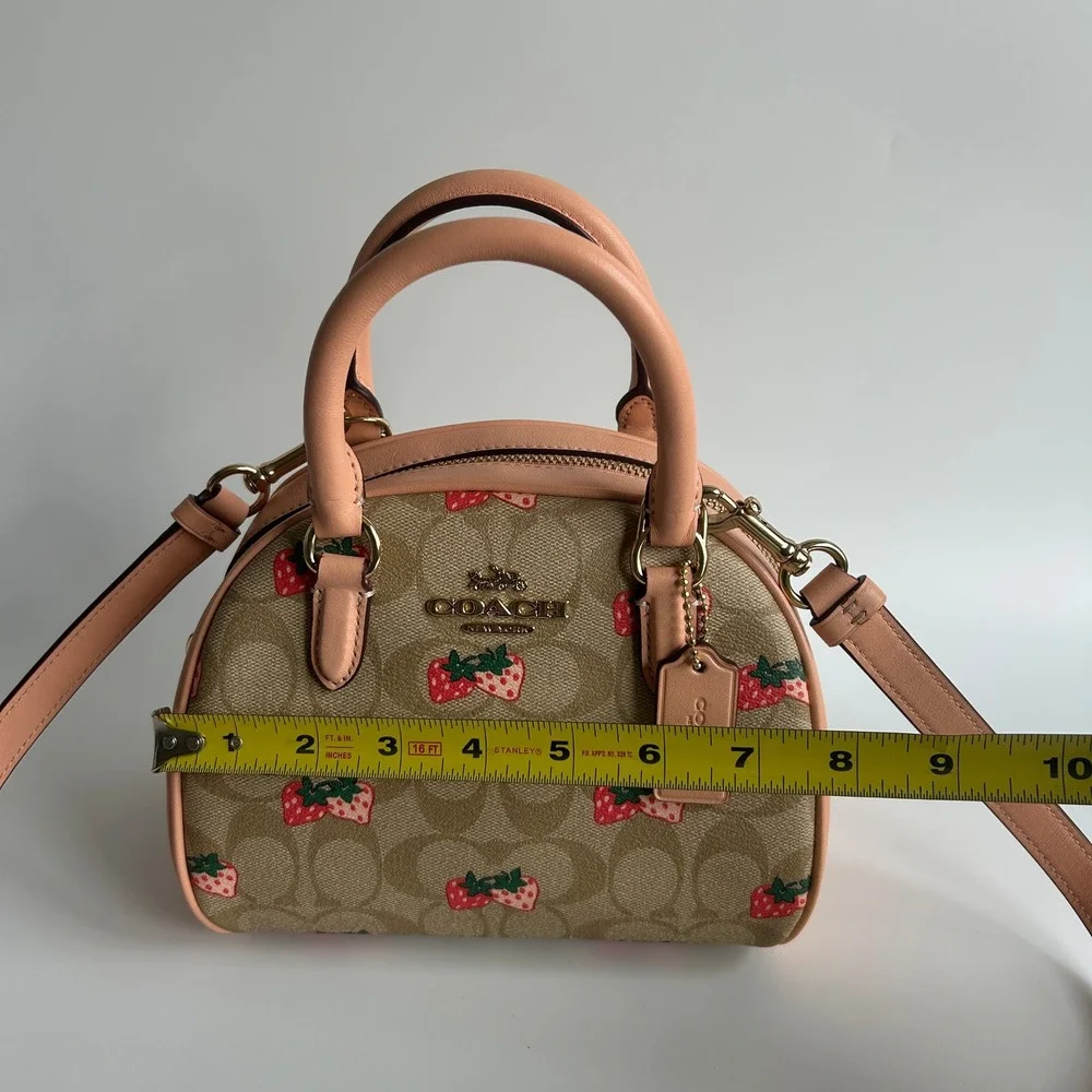 Coach Sydney Satchel Khaki Strawberry Signature Canvas Leather Bag CB596